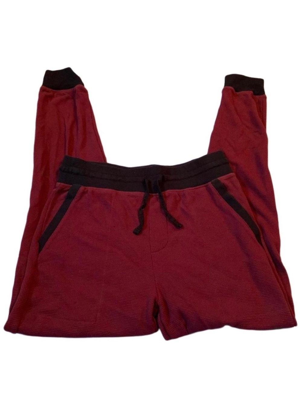 Sonoma Mens Waffle Knit Jogger Sweatpants Maroon Burgundy Black Trim Size M